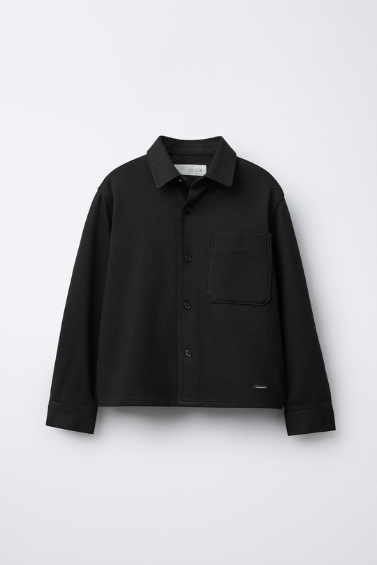 ZARA РУБАШКА С КАРМАНОМ, ЧЕРНЫЙ