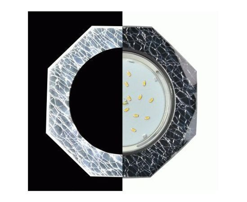 Ecola GX53 H4 LD5312 Glass Стекло 8-угольник с прямыми гранями с подсветкой хром - колотый лед на черном 38x133 (к+) SE538AECH
