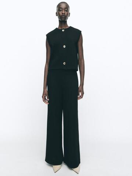 ZARA ШИРОКИЕ БРЮКИ С ТЕКСТУРНЫМ УЗОРОМ, ЧЕРНЫЙ