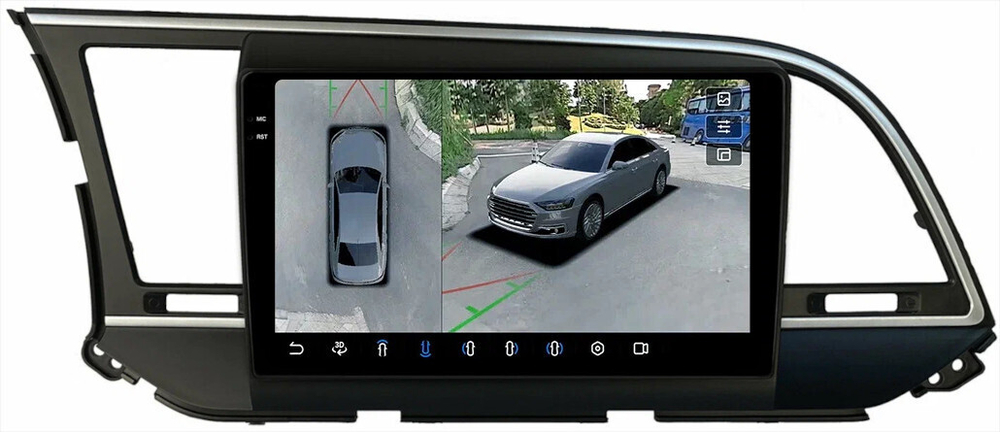 Магнитола для Hyundai Elantra 6 2016-2018 (штатная КЗВ, рамка тип 1) - FarCar BX581M-360 монитор 9.5" 2K QLED на Android 13, 6Гб+128Гб, CarPlay, 4G SIM-слот, 4 камеры в комплекте