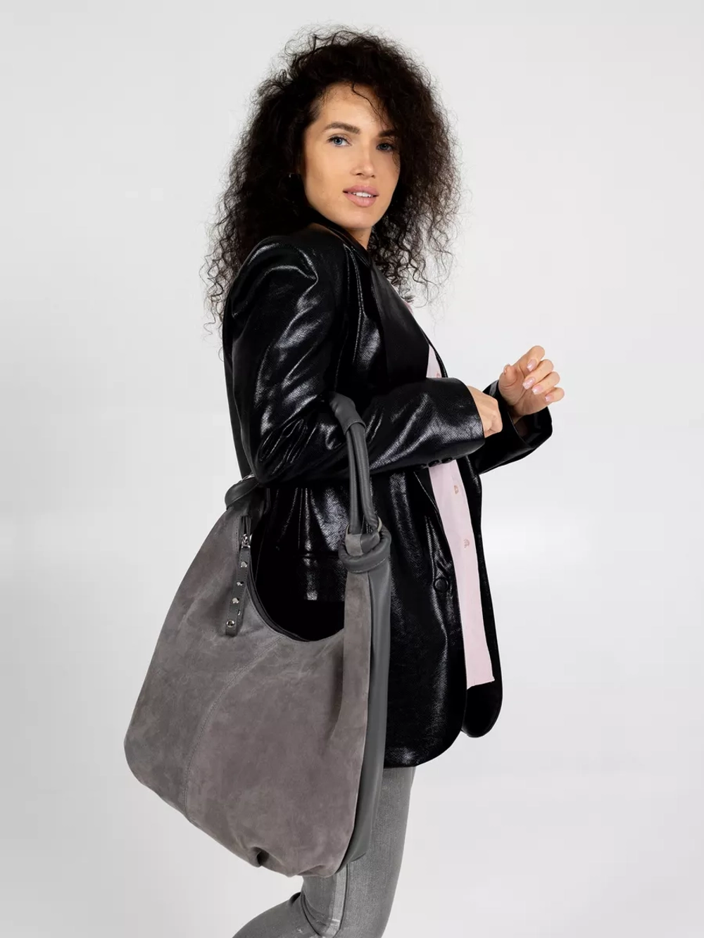 сумка большая через плечо шоппер натуральная замша