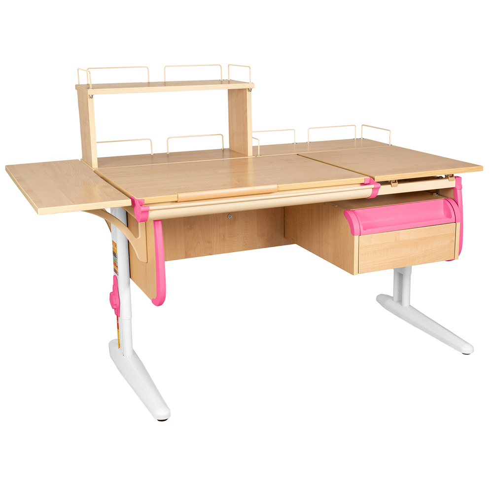 Растущая парта с навесной тумбой, задними и боковой полками Дэми СУТ 25-05-Б1Д1 (1500×880 мм)