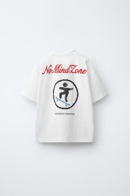 ZARA ФУТБОЛКА С ПРИНТОМ SKATE PIXEL, БЕЛЫЙ