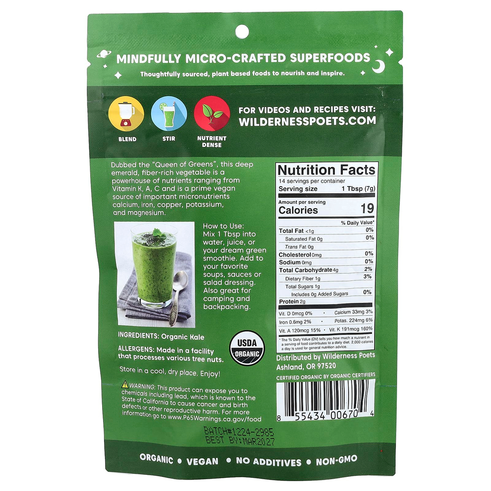 Wilderness Poets, порошок из органической кудрявой капусты, 99 г (3,5 унций)
