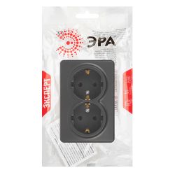 Розетка ЭРА Эксперт 11-2205-05 двойная с заземлением 2х2P+E Schuko IP20 16A-250В ОУ антрацит