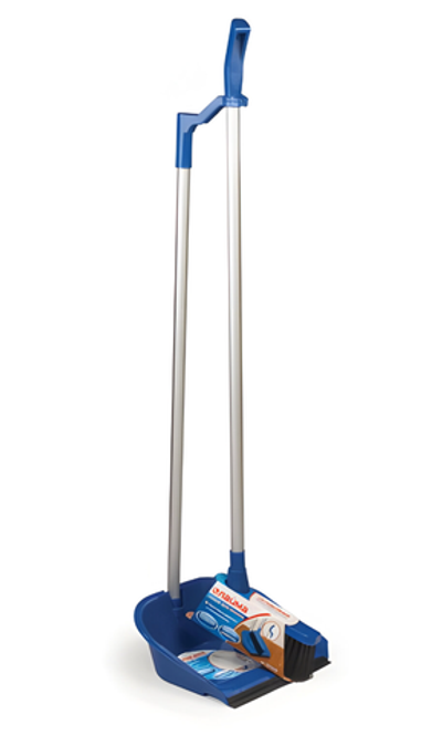Совок для мусора + щетка, пластик, резиновая кромка, алюминиевые рукоятки 70 см, синий, LAIMA, 601472