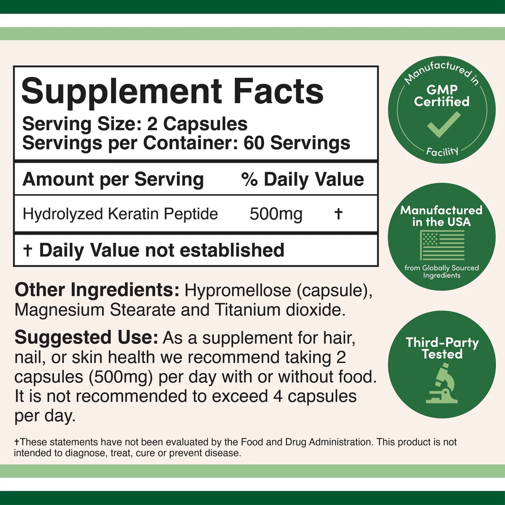 Double Wood Supplements - Keratin - 120 x 250 mg capsules