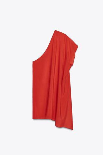 ZARA АСИММЕТРИЧНАЯ НАКИДКА ИЗ СТРУЯЩЕЙСЯ ТКАНИ, КОРАЛЛОВО-КРАСНЫЙ