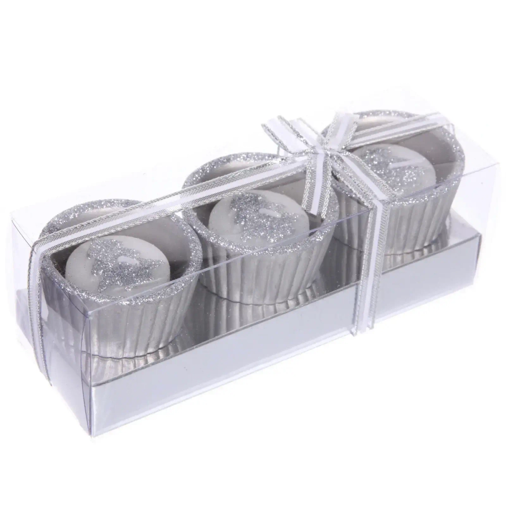 Свечи новогодние «Ёлочка в подсвечнике» 17*6*6см (набор 3шт), Серебро