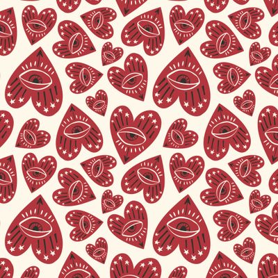 Бежевый паттерн с красными сердцами