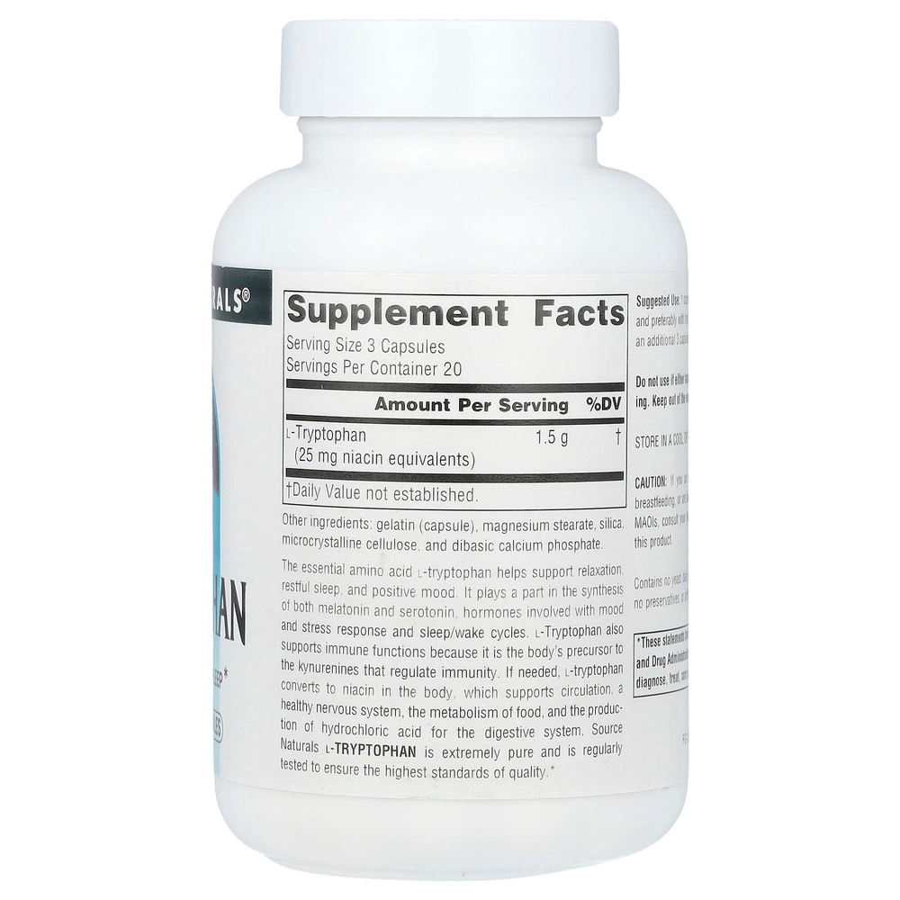 Source Naturals, L-триптофан, 500 мг, 60 капсул
