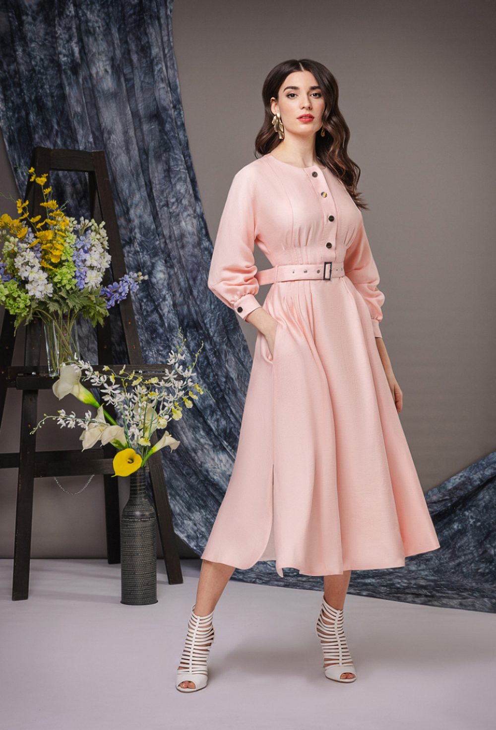 Платье из хлопка приталенного силуэта розовое 14-02-22 SS