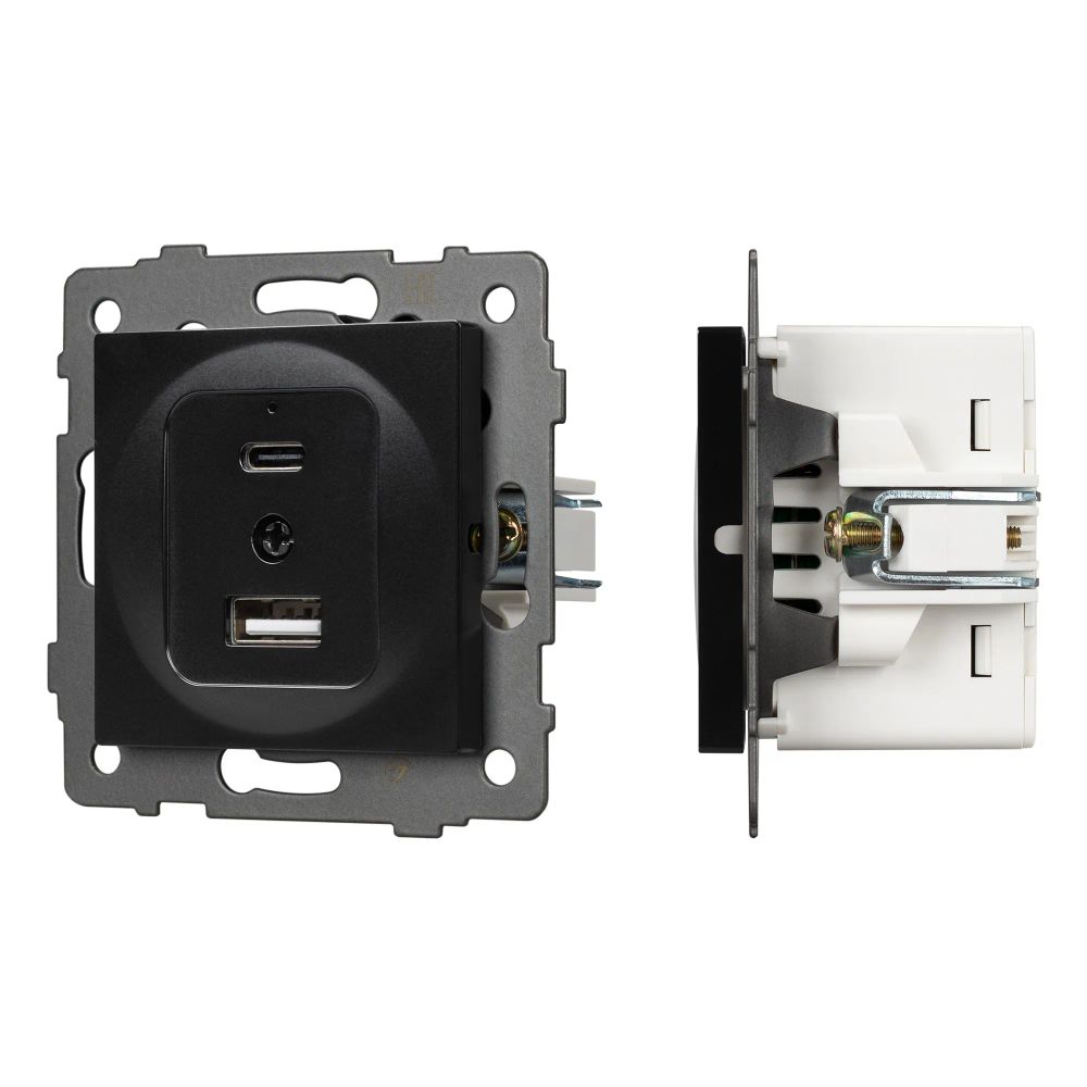 Механизм USB розетки SCT-MUAC-PL-BK-V (5V, 3A, QC4) (Arlight, -) 049838