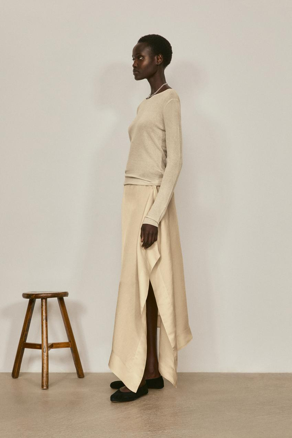 Massimo Dutti Струящаяся юбка-парео миди - Limited Edition, горчично-желтый