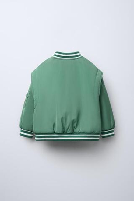 ZARA БОМБЕР С ВЫШИТОЙ НАДПИСЬЮ, ЗЕЛЕНЫЙ