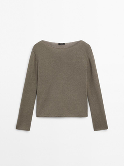 Massimo Dutti Свитер с круглым вырезом, зеленоватый