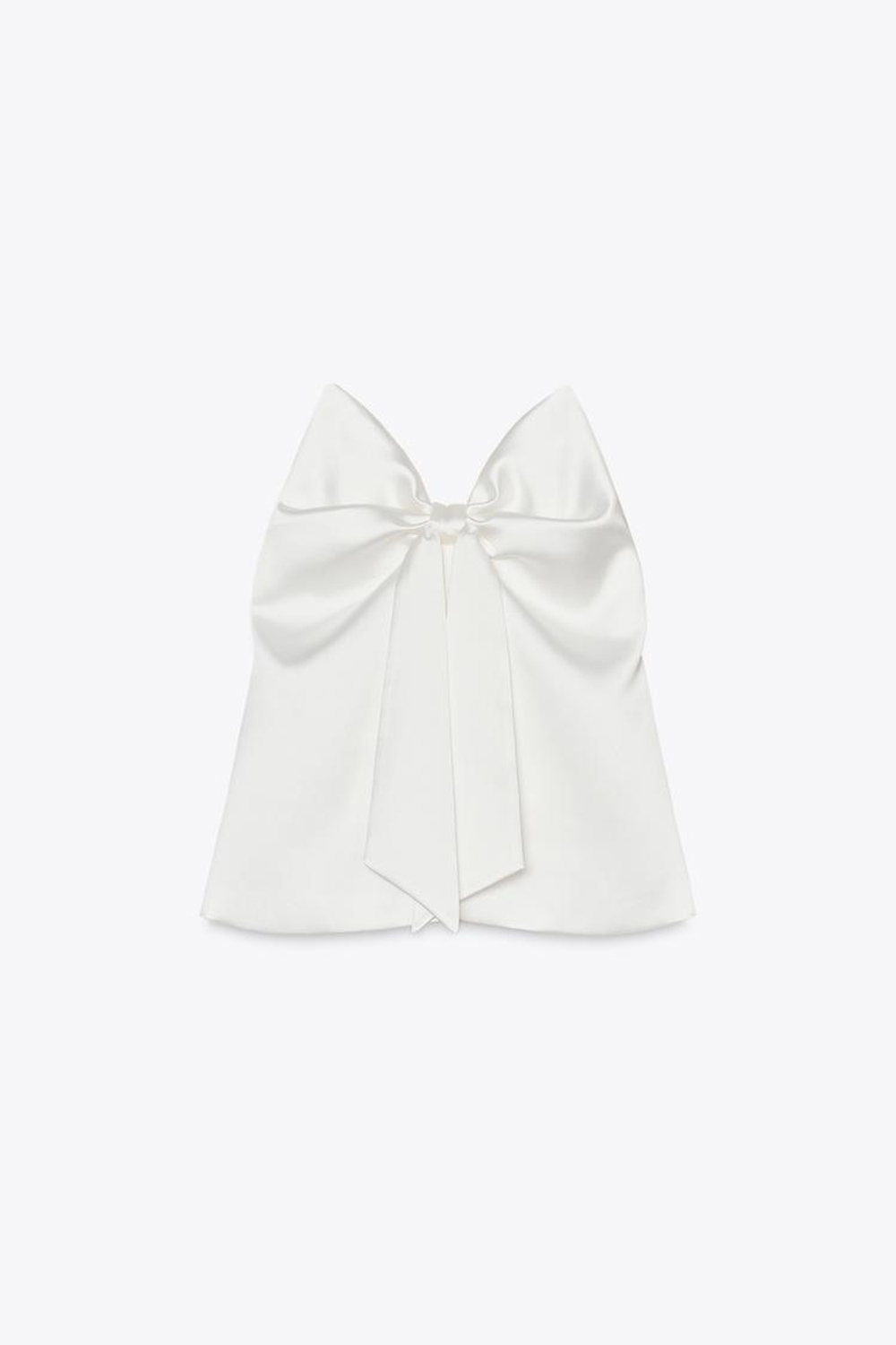 ZARA ТОП С БАНТОМ И САТИНИРОВАННОЙ ОТДЕЛКОЙ, БЕЛЫЙ