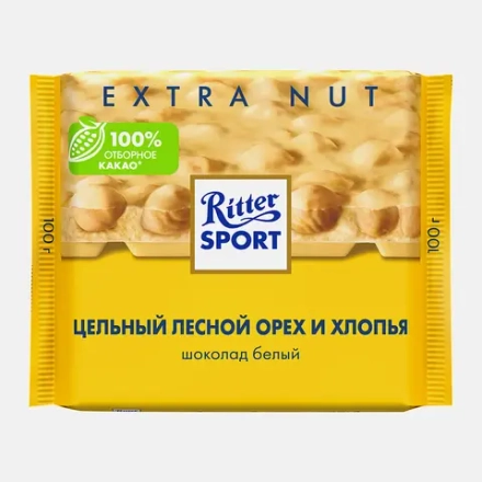 Шоколад Белый Цельный лесной орех и хлопья Ritter Sport 100г