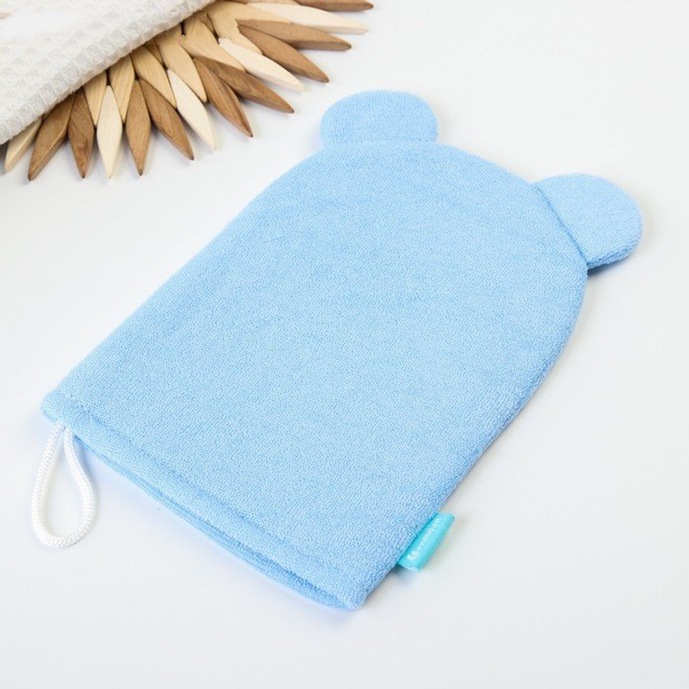 3612502 Мочалка детская для купания «Мишка», варежка, из махры