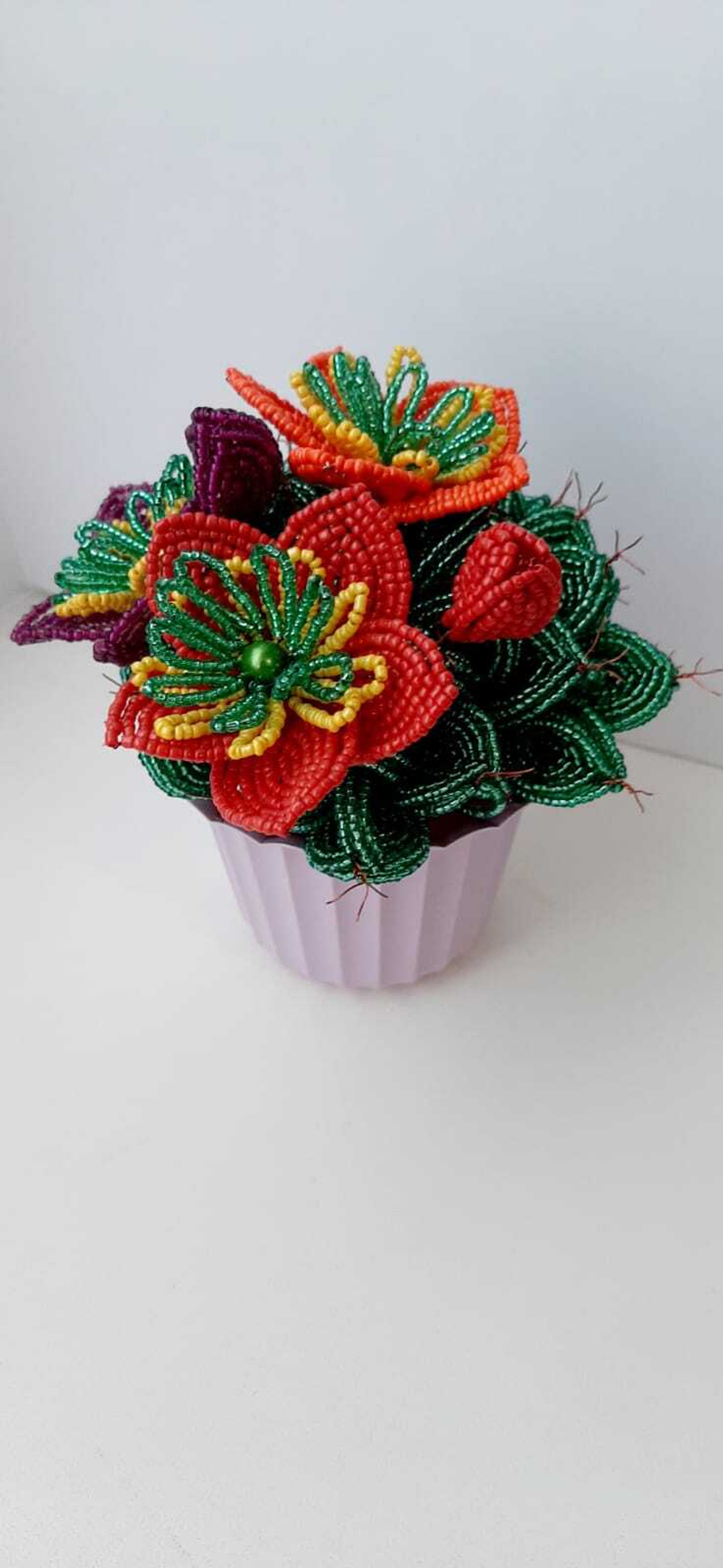 Кактус из бисера 15см