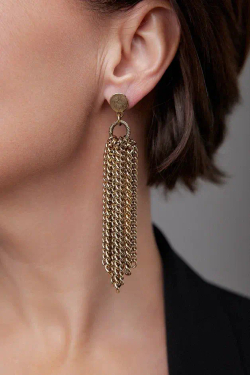 Серьги пусеты с длинными цепочками, оттенок золото антик