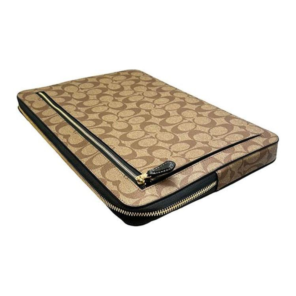 COACH Coated Canvas With Smooth Leather Clutch Laptop Bag Large Women"s Khaki