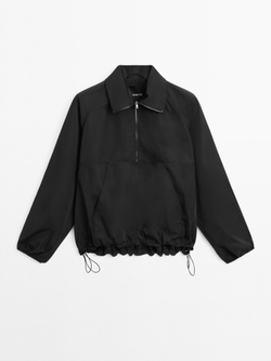 Massimo Dutti Толстовка из технической ткани с застежкой-молнией, черный