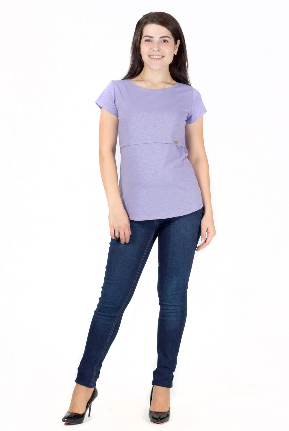 Футболка для беременных и кормящих из 100% хлопка цвет сиреневый на размер 50
