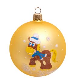 НФШ-1570 Ел.украшение Шар «Лошадка» золотой 85 мм