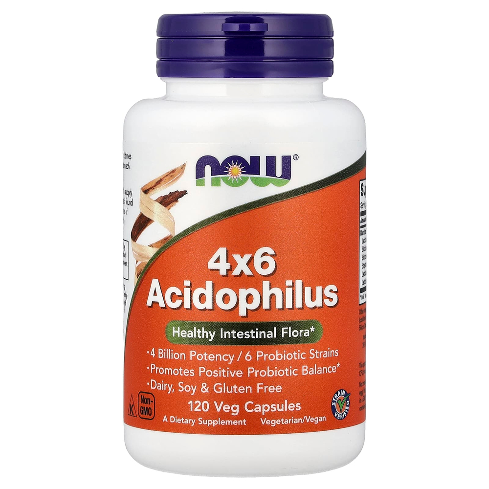 NOW Foods, 4x6 ацидофильные бактерии, 120 растительных капсул