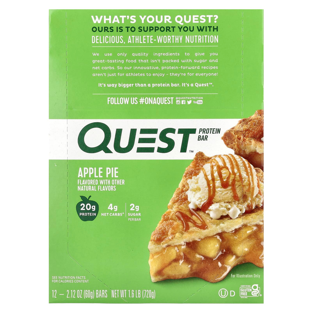 Quest Nutrition, Protein Bar, яблочный пирог, 12 батончиков, 60 г (2,12 унции) каждый