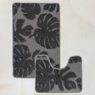 Комплект ковриков для ванной и туалета My Crystal серия Gold 50*80 и 40*50 Монстера антрацит