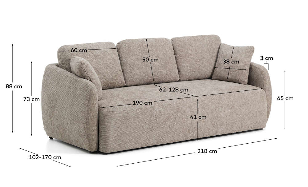 Трехместный диван-кровать Laira из бежевой синели, 218 см