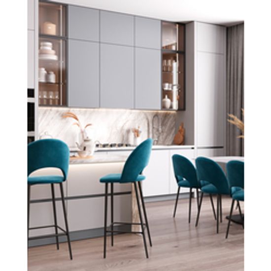 Стул барный Меган велюр пыльно-синий