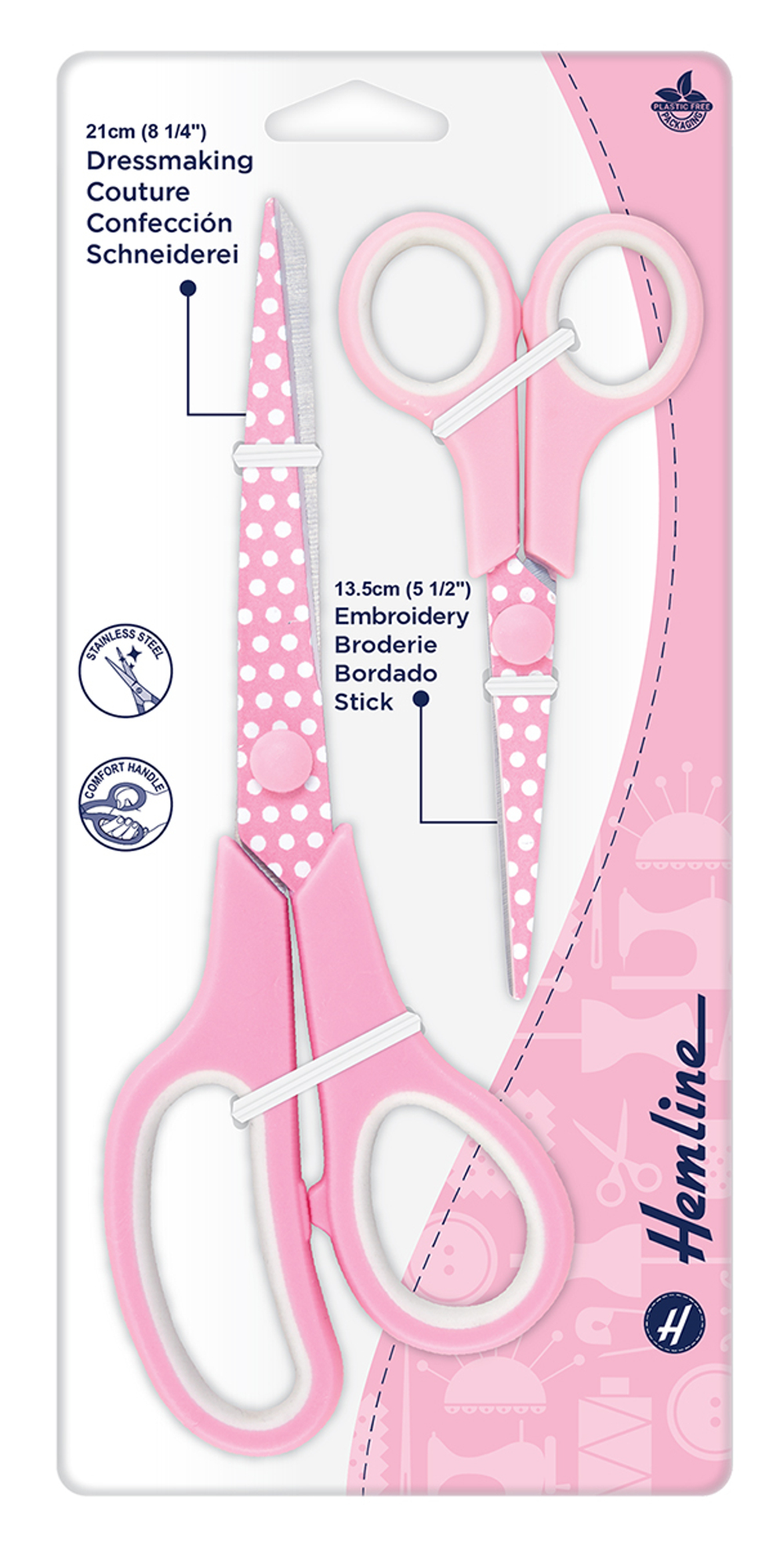 Набор ножниц "Горошки", 21 см, 13,5 см, цвет розовый