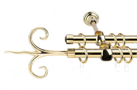 Карниз кованый для штор Диана d16/16 мм двухрядный, цвет золото глянец