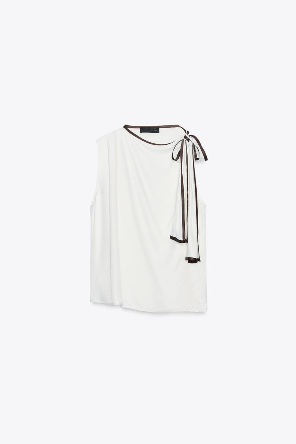 ZARA АТЛАСНЫЙ ТОП С БАНТОМ И КОНТРАСТНОЙ ОТДЕЛКОЙ, ЭКРЮ/КОРИЧНЕВЫЙ