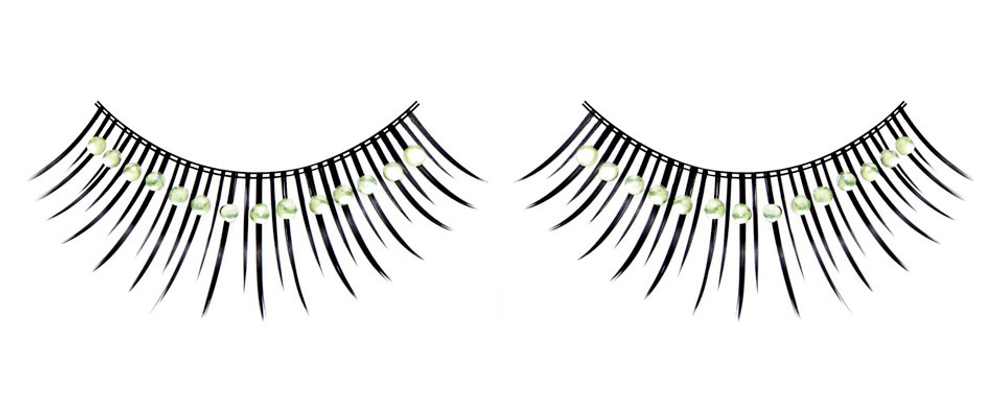Чёрные ресницы с зелёными стразами (Цвет: черный)
