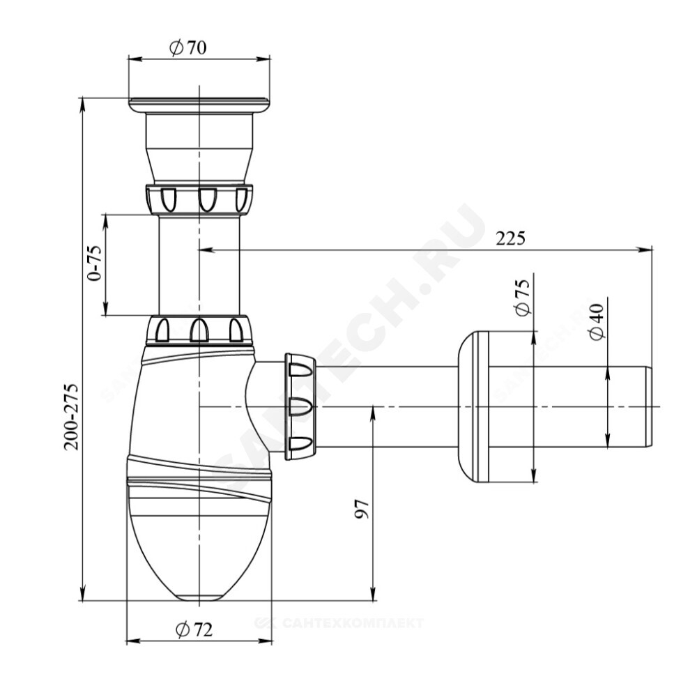 Сифон для умывальника бутылочный 1 1/2"x40 с прямой трубкой 40 с нержавеющей решёткой Unicorn А210