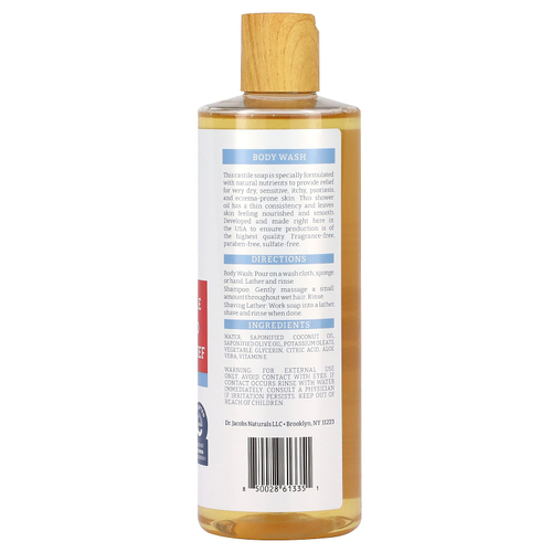 Dr. Jacobs Naturals, Pure Кастильское средство для снятия экземы и псориаза, гель для душа, без отдушек, 473 мл (16 унций)