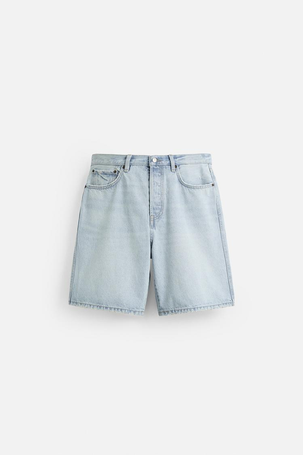 ZARA ДЖИНСОВЫЕ ШОРТЫ STRAIGHT-LEG, ГОЛУБОЙ