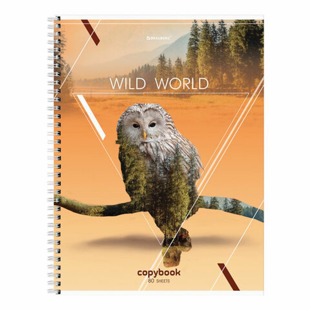 Тетрадь А4, 80 л., BRAUBERG, гребень, клетка, глянцевый лак, WILD, 404052, 4шт