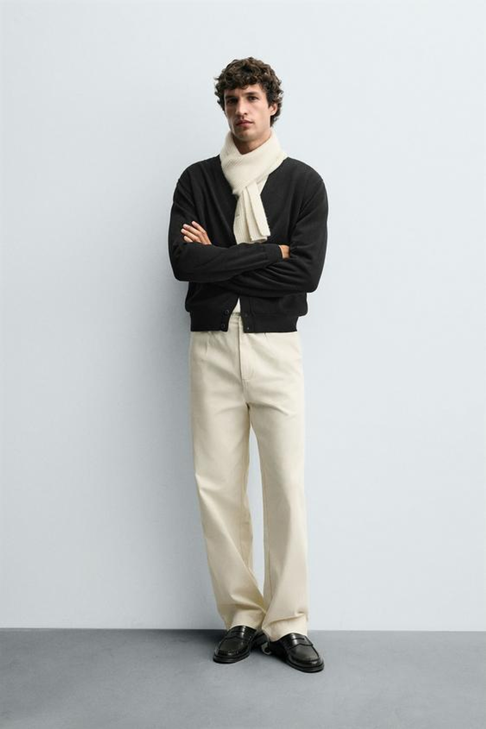 ZARA БРЮКИ ИЗ ТВИЛА С РЕЛЬЕФНЫМ УЗОРОМ И РЕМНЕМ, ЭКРЮ