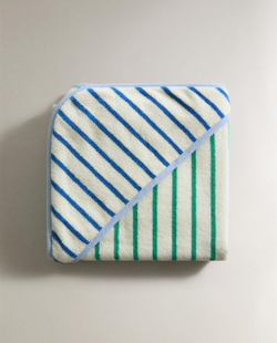 Zara Home Детское полотенце с капюшоном из хлопка, в полоску, 80x80 см