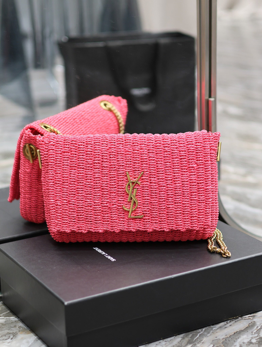 Saint Laurent Kate Medium Supple Chain Bag in Raffia 28 cm