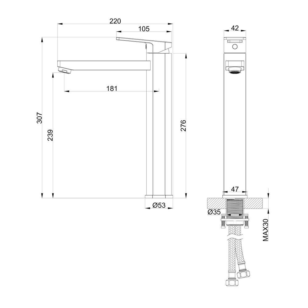 Смеситель для раковины высокий WONZON & WOGHAND FRAME, Брашированное золото (WW-88239010-BG)