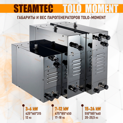 Steamtec TOLO MOMENT 180 - 18 кВт парогенераторы для хамама и турецкой бани / Серия PLATINUM со встроенной музыкой, пультом на 9-ти языках и возможностью монтажа без термодатчиков