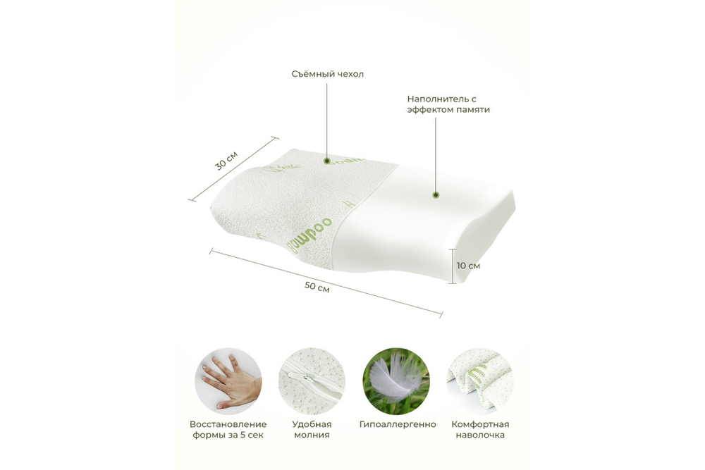 Подушка анатомическая GoodNight Bamboo c эффектом памяти