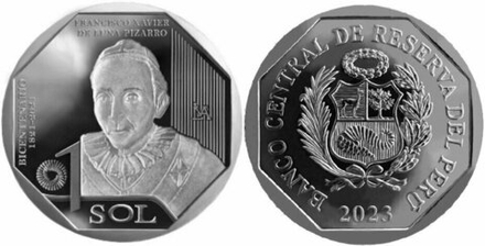 Перу 1 соль, 2023 200 лет Независимости - Франсиско де Луна Писарро