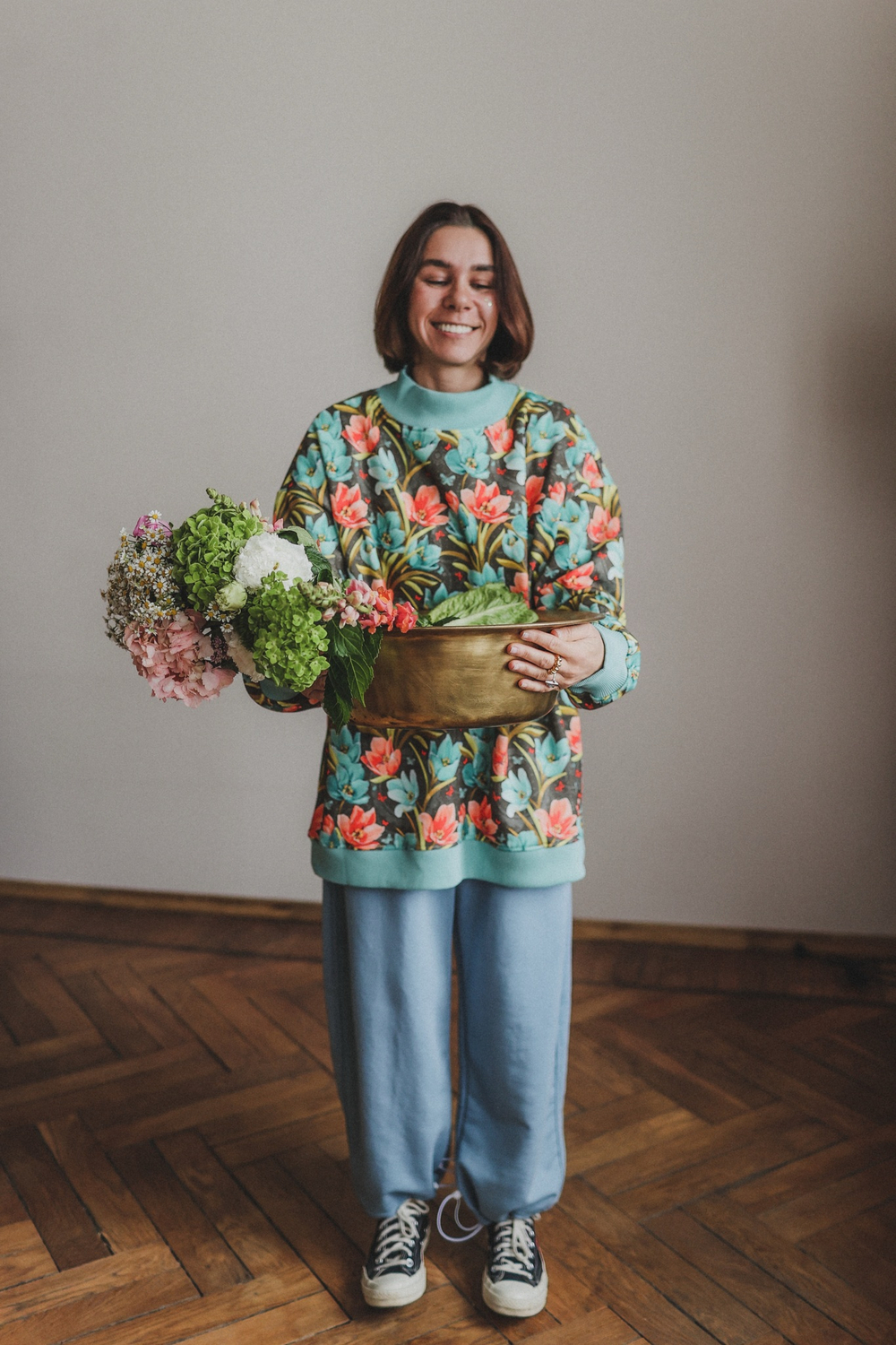 Свитшот из футера с начесом, "Тюльпаны"
